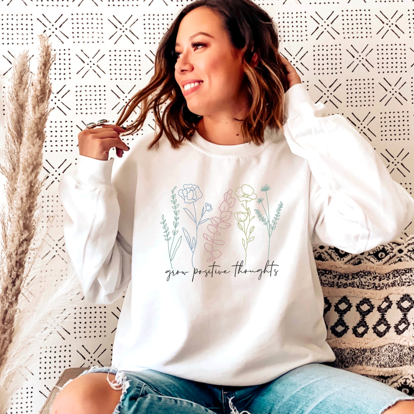 white floral graphic sweatshirt